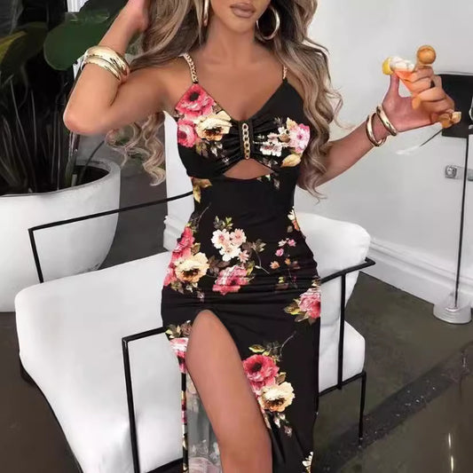 Damen Maxikleid mit floralem Design und Cut-Out-Details Stalluxe