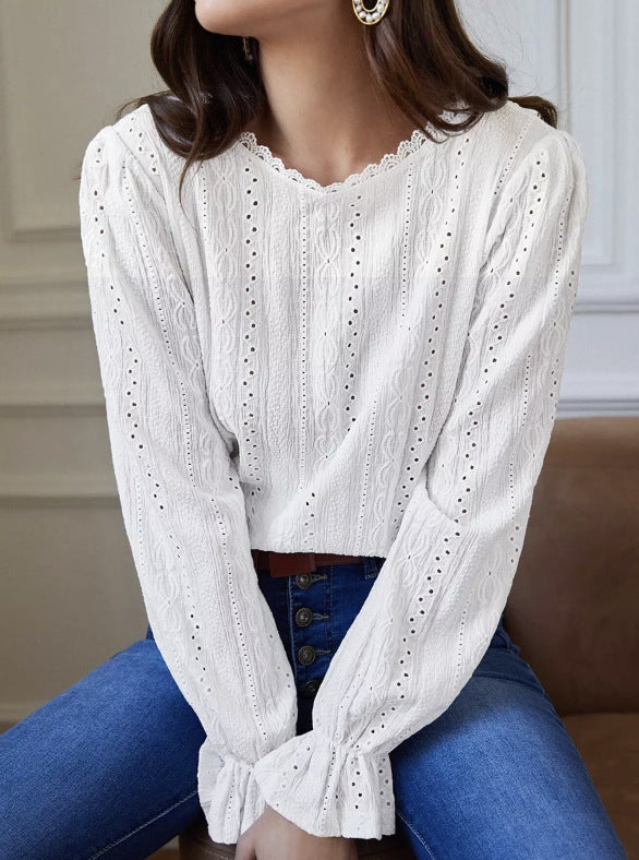Damen elegante Bluse mit Rüschendetails und Lochstickerei Stalluxe