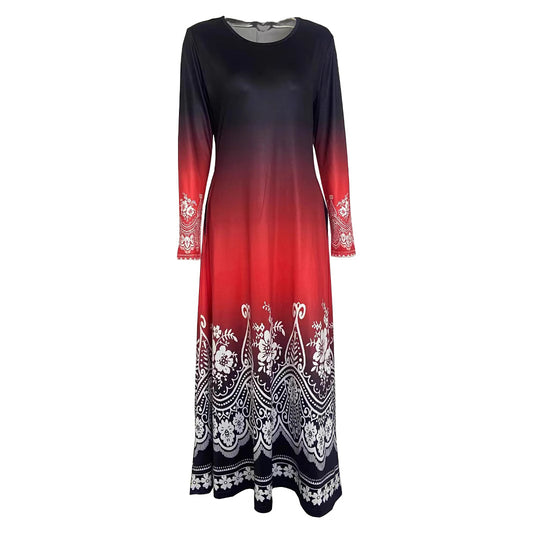Damen Maxi-Kleid mit farbenfrohem Ombre-Design und floralen Verzierungen Stalluxe