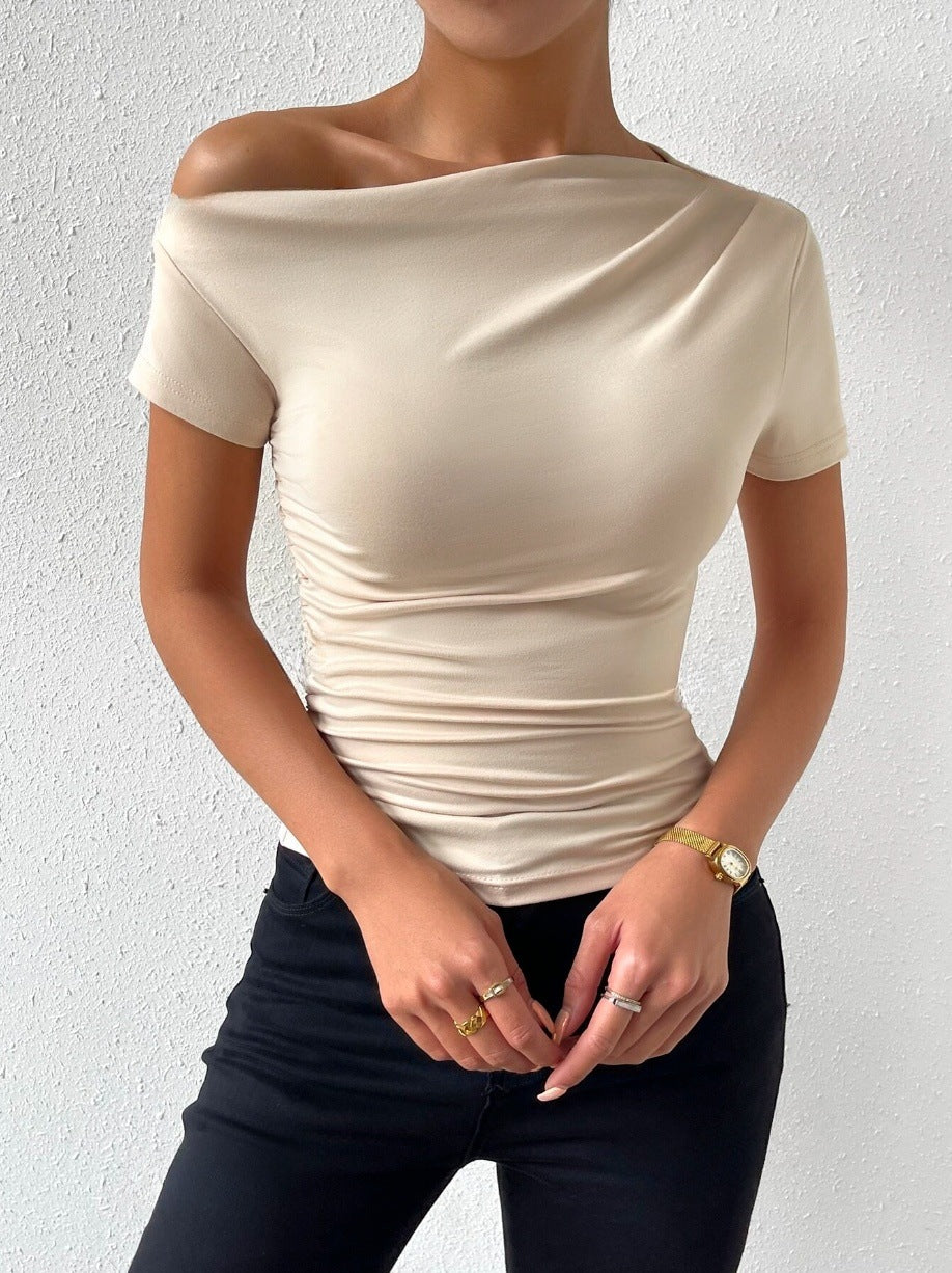 Damen elegantes T-Shirt mit raffinierten Raffungselementen Stalluxe
