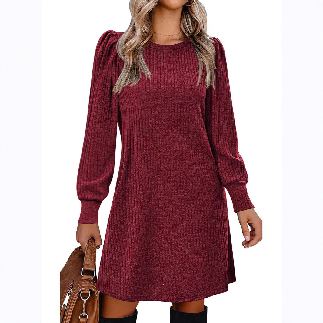 Damen Strickkleid mit puffärmeligem Design und Taschen Stalluxe