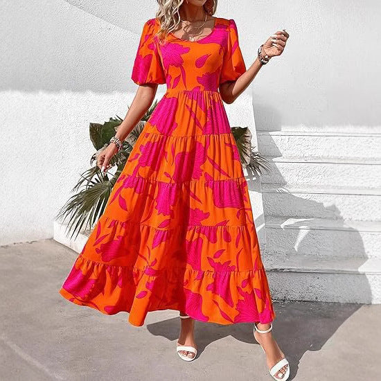 Damen Maxikleid mit schwingendem Saum und floralem Muster Stalluxe