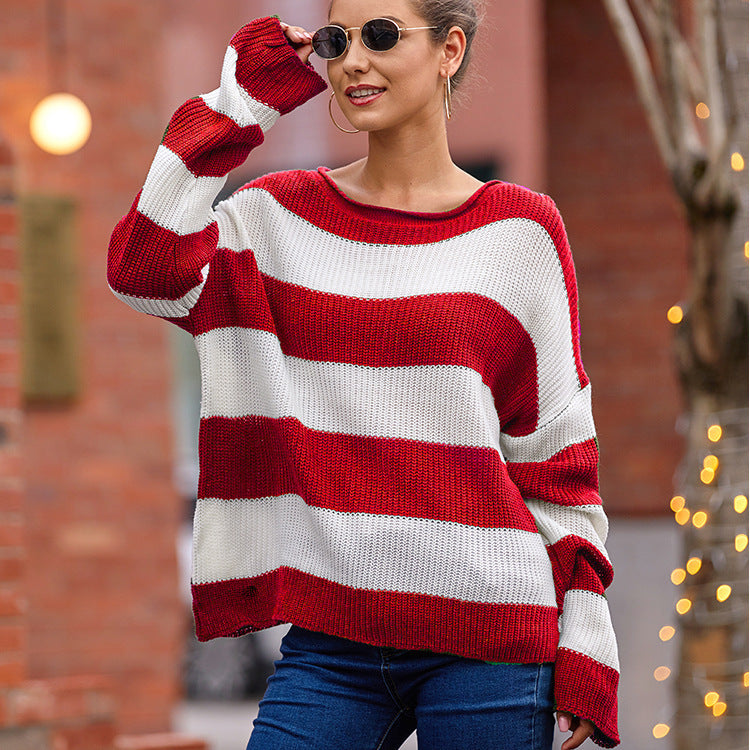 Damen Strickpullover mit modernen Streifen und lässigem Schnitt Stalluxe