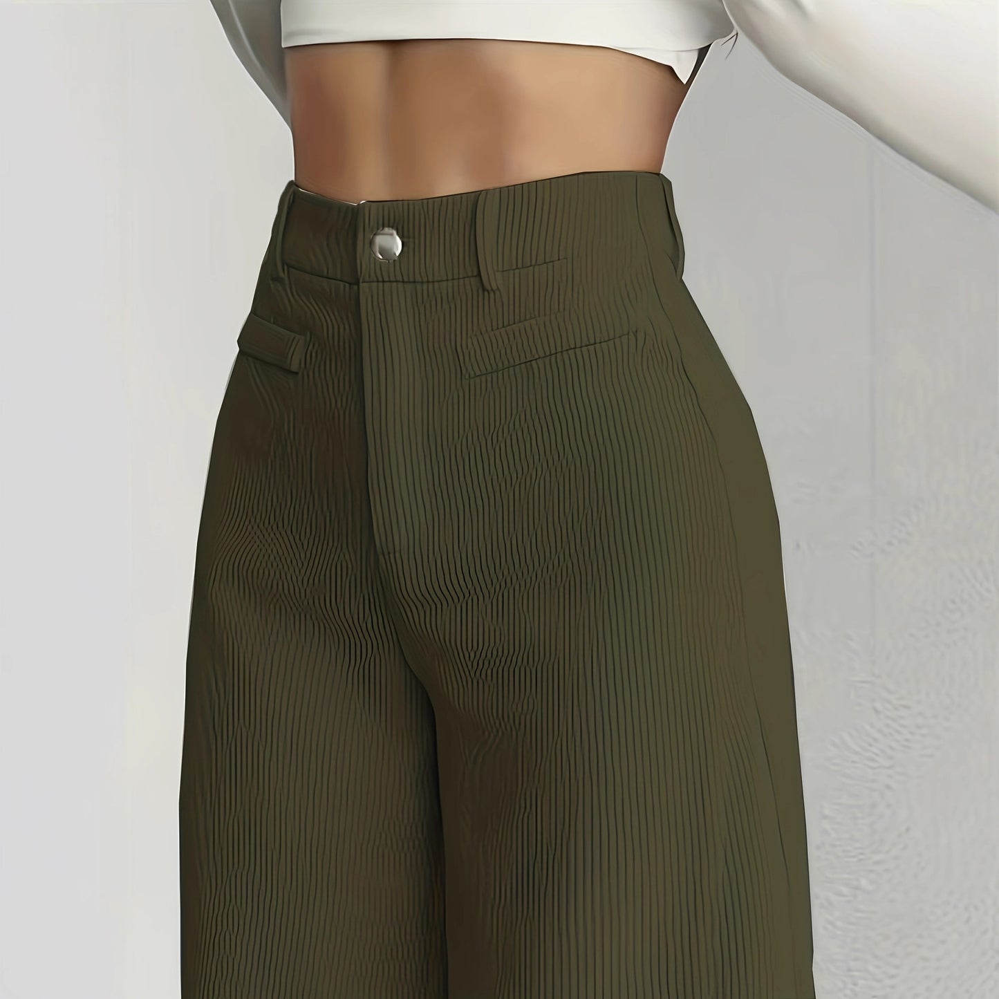 Damen Weitgeschnittene Cordhose mit hohem Bund und Taschen Stalluxe