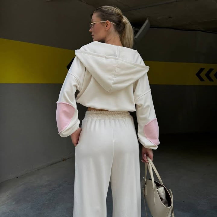 Damen sportlich-elegantes Ensemble aus cropped Top und weitem Hosen Stalluxe
