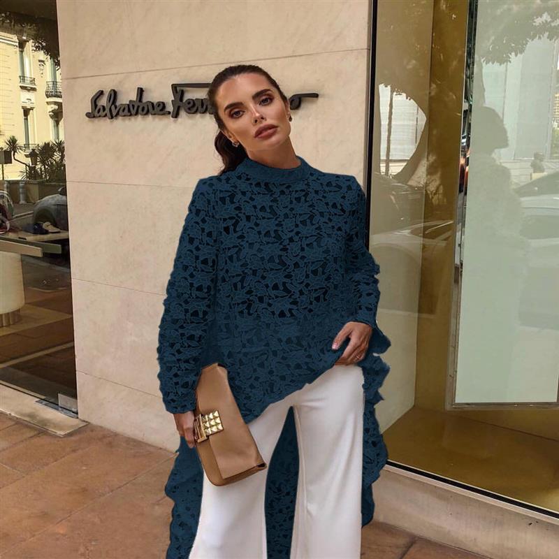 Damen edles Spitzenoberteil mit asymmetrischem Saum und Volant-Details Stalluxe