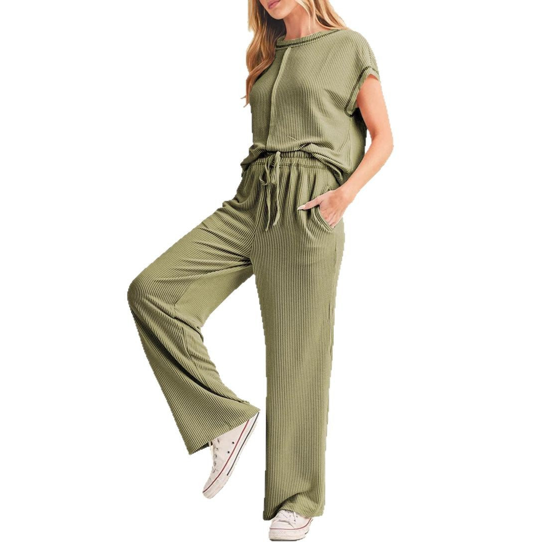 Women's Relaxed Fit Ribbed Lounge Set Stalluxe