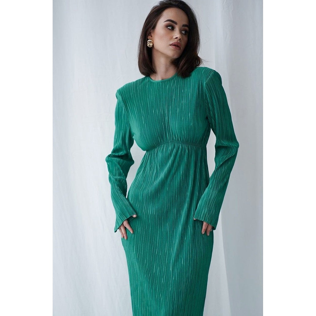 Damen elegantes Maxikleid mit raffinierten Ärmeln und feinem Rippdesign Stalluxe