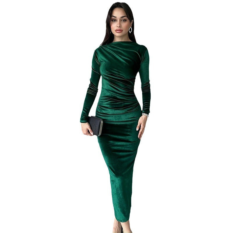 Damen Elegantes Maxikleid mit figurformendem Design und langen Ärmeln Stalluxe