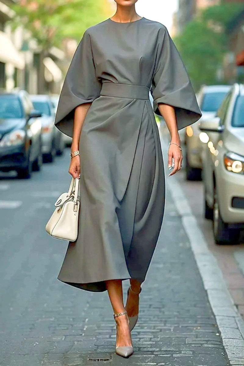 Damen elegantes Maxikleid mit weitem Schnitt und Taillengurt Stalluxe