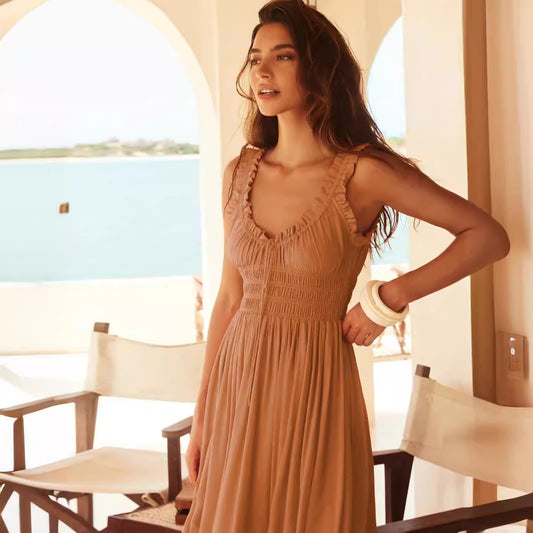 Damen Maxikleid mit Raffungen und Rüschendetails Stalluxe