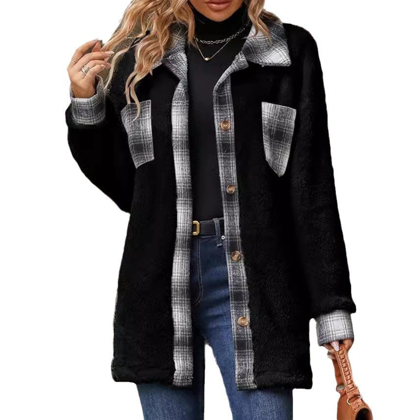 Damen flauschige Overshirtjacke mit kariertem Design Stalluxe