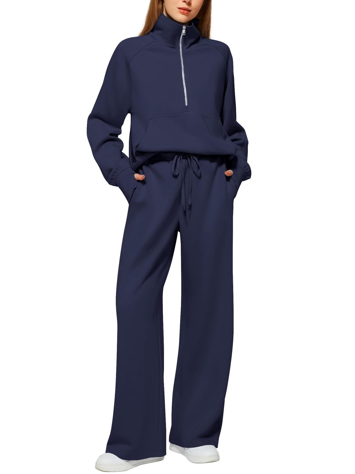 Damen Sportliches Fleece-Kombinationsset mit hohem Kragen und seitlichen Taschen Stalluxe