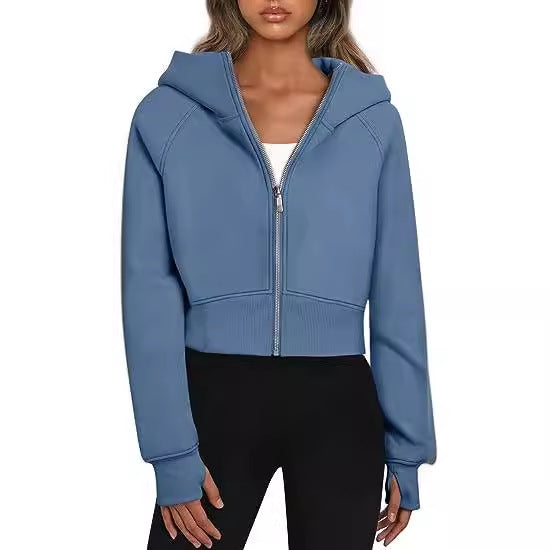 Damen Cropped Sweatjacke mit Reißverschluss und Kapuze Stalluxe