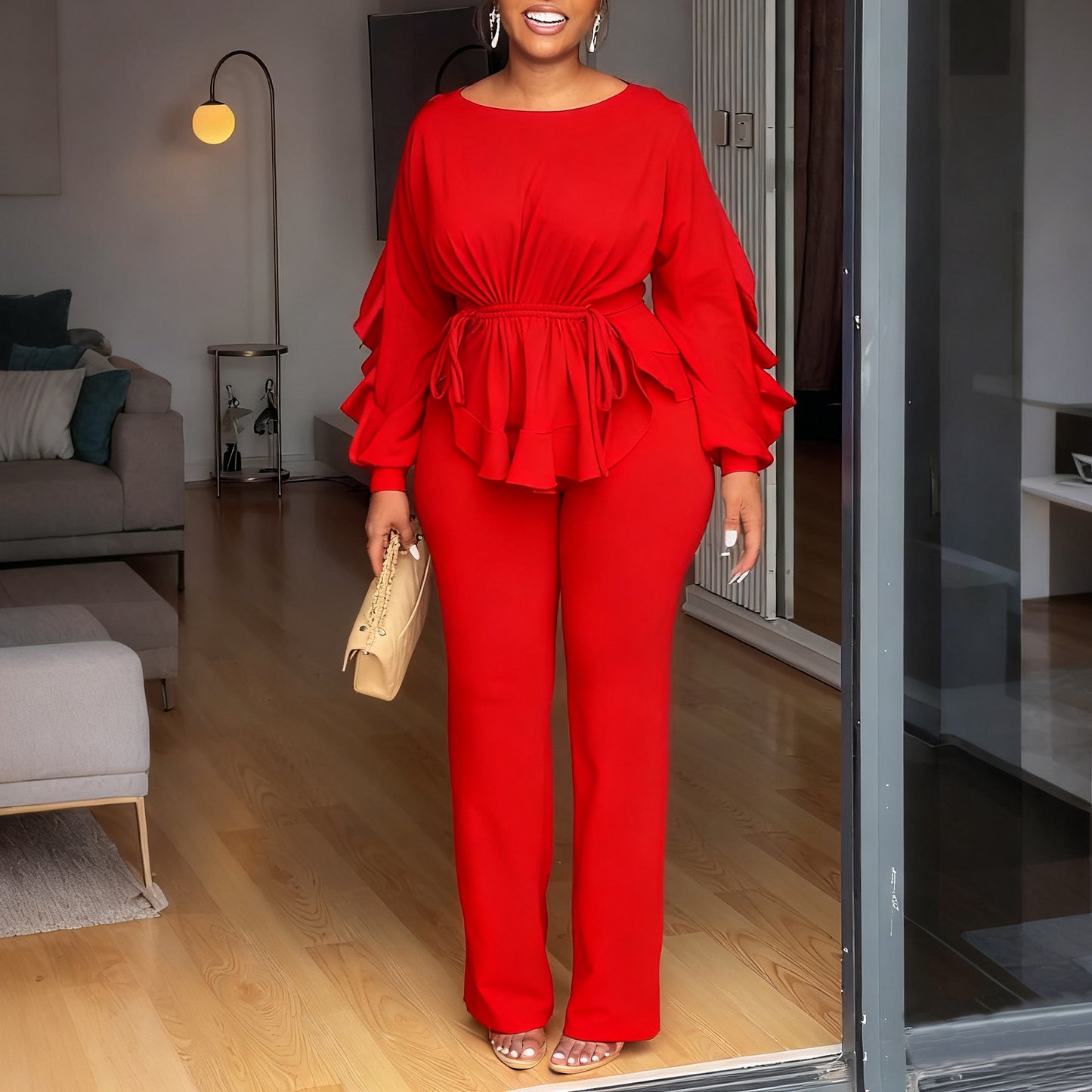 Damen Elegant geschnittenes Jumpsuit mit Rüschendetails und tailliertem Schnitt Stalluxe