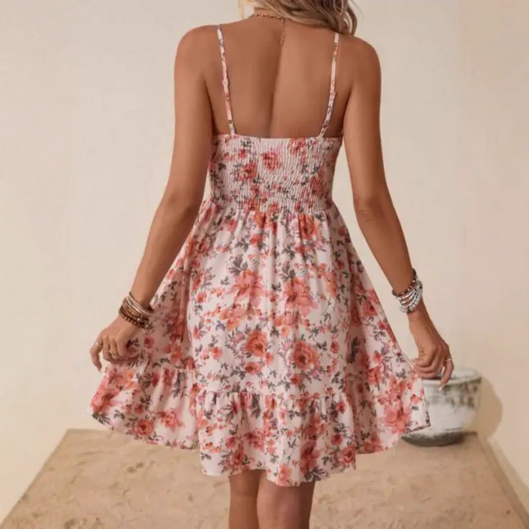 Damen Smocked Floral Sommerkleid Stalluxe