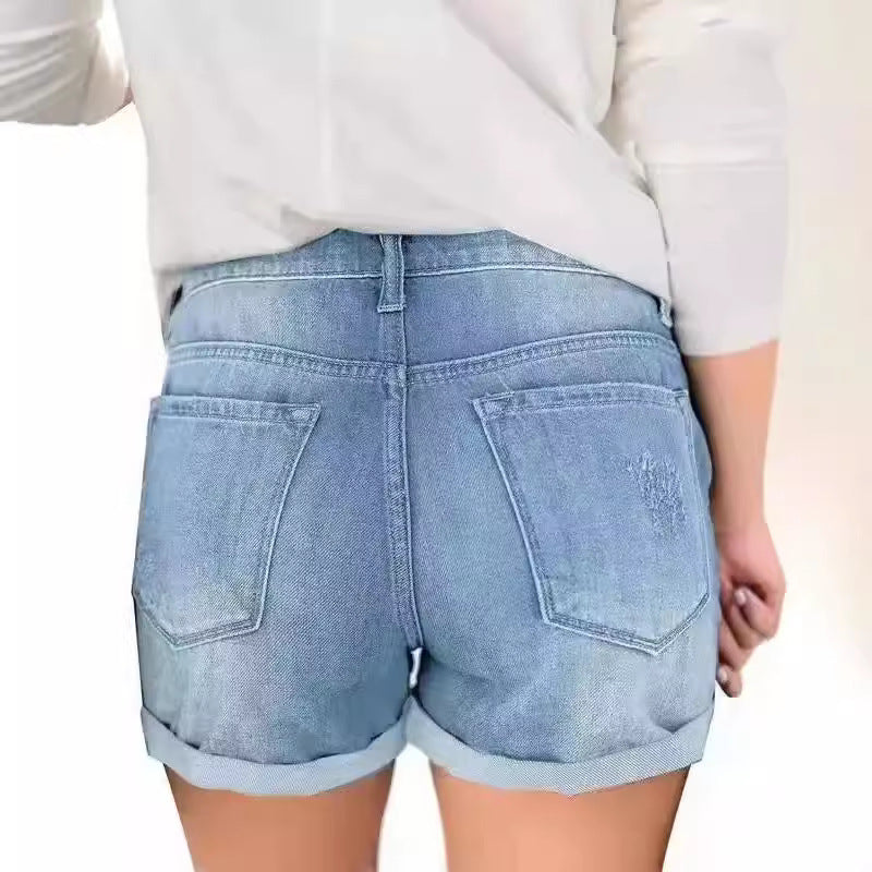 Damen modische Denim-Shorts im Distressed-Look Stalluxe