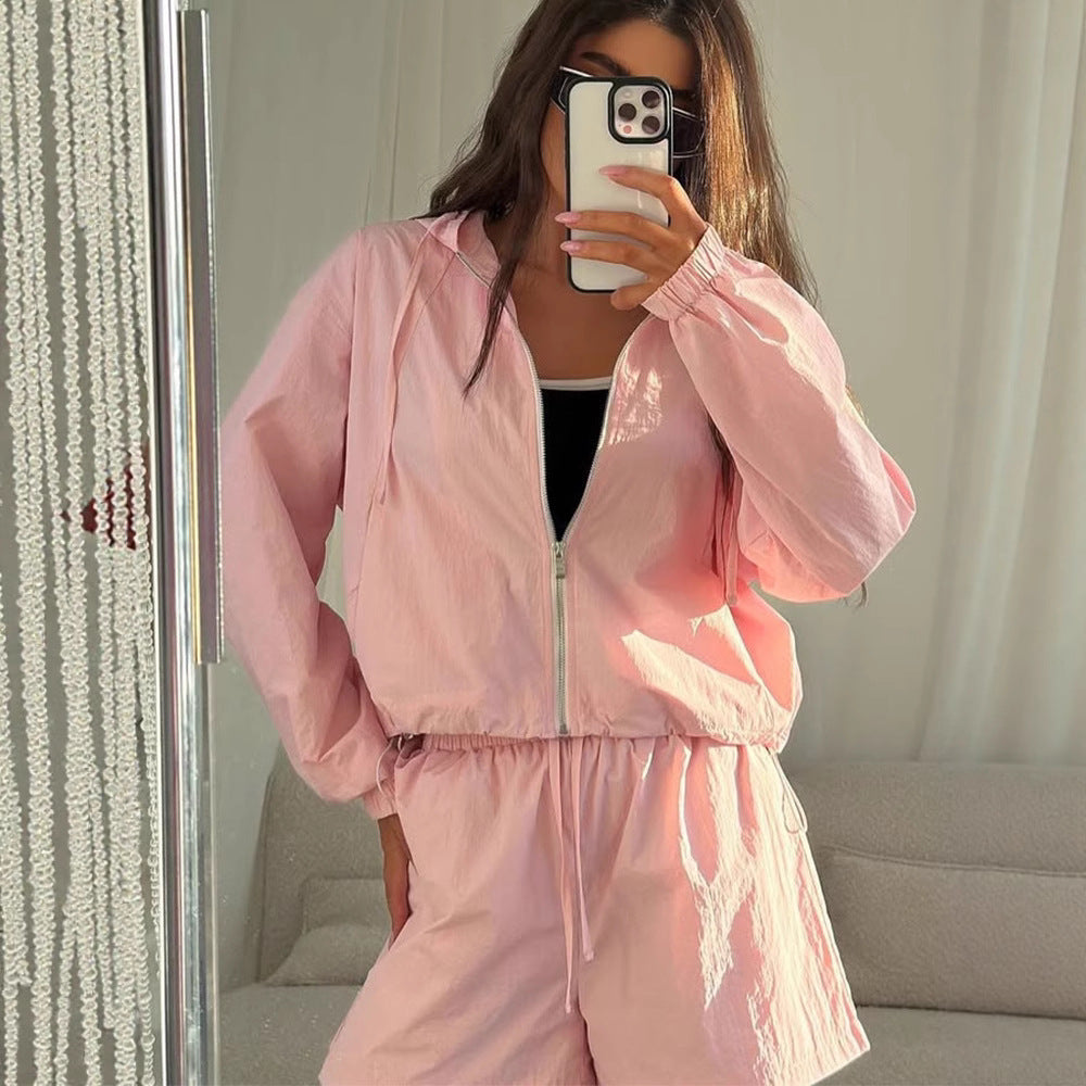 Damen modischer Kapuzenjacke und Shorts Set Stalluxe