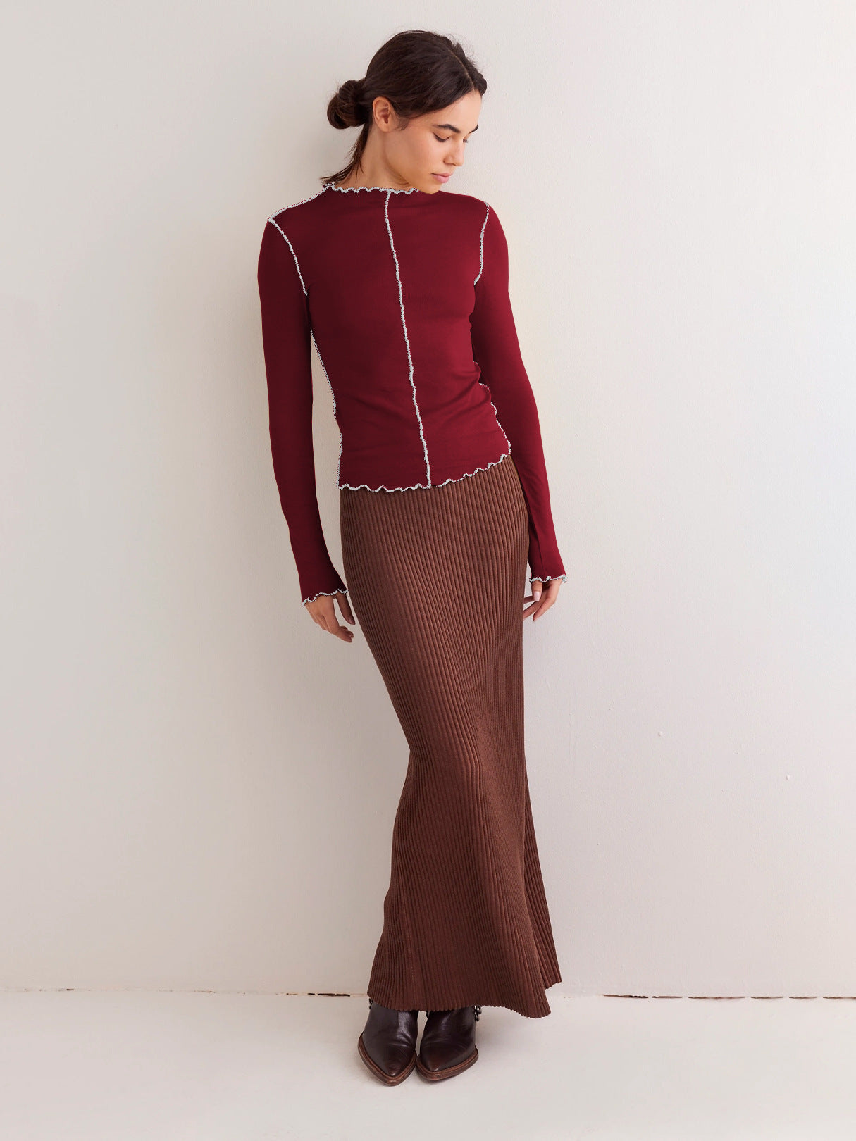 Damen Langarmshirt mit modischen Rüschendetails und feiner Rippstruktur Stalluxe