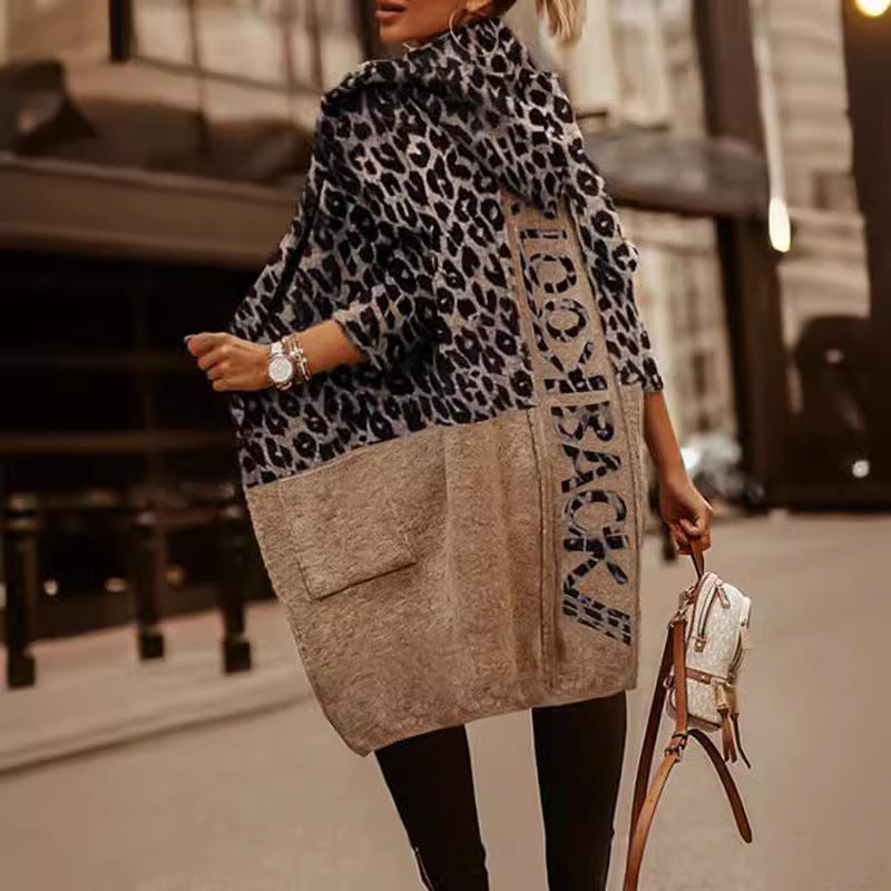 Damen Modischer Oversized Cardigan mit Leopardenmuster Stalluxe