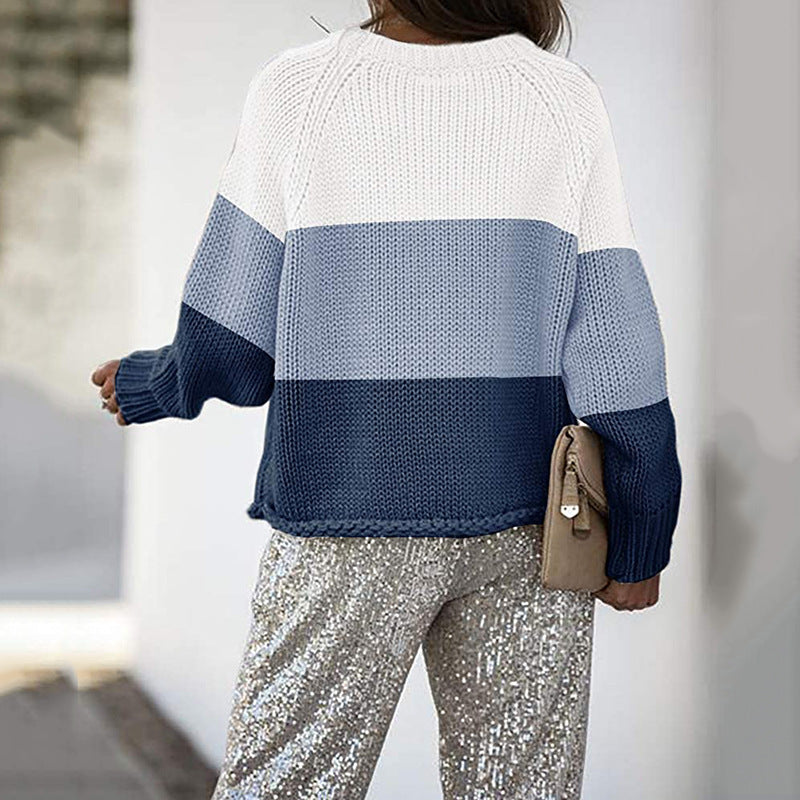 Damen modischer Strickpullover mit modernem Farbblock-Design Stalluxe