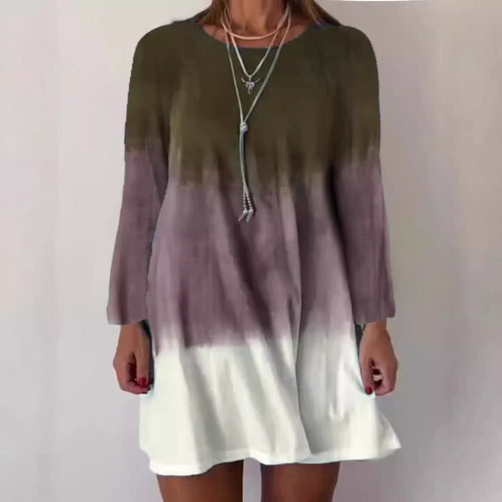 Damen lässiges Langarmkleid mit einzigartigem Farbverlauf und lockerer Silhouette Stalluxe