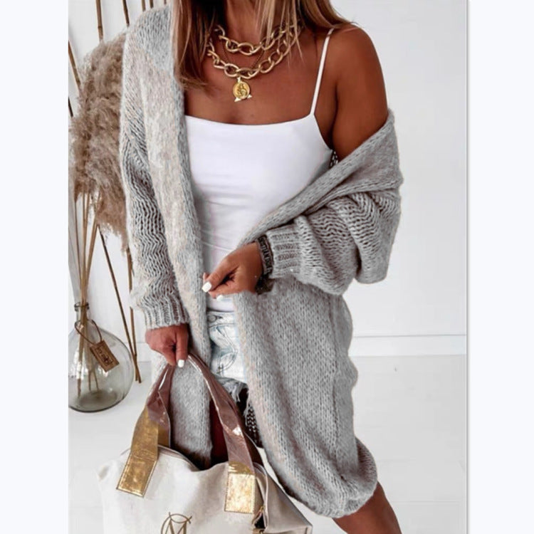 Damen Lässiger Strickcardigan mit weiten Ärmeln und offenen Maschen Stalluxe