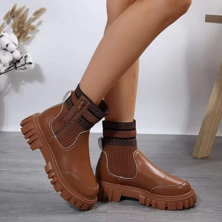 Damen Biker-Stiefel mit elastischem Strickansatz und robustem Profil Stalluxe