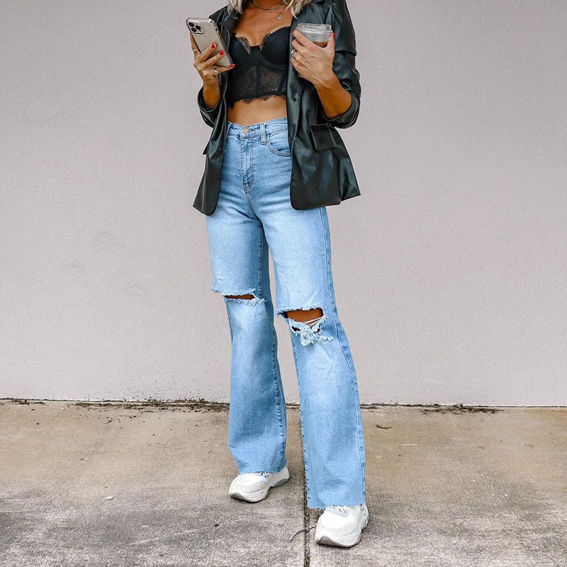Damen Weit geschnittene Jeans mit auffälligen Destroyed-Details Stalluxe
