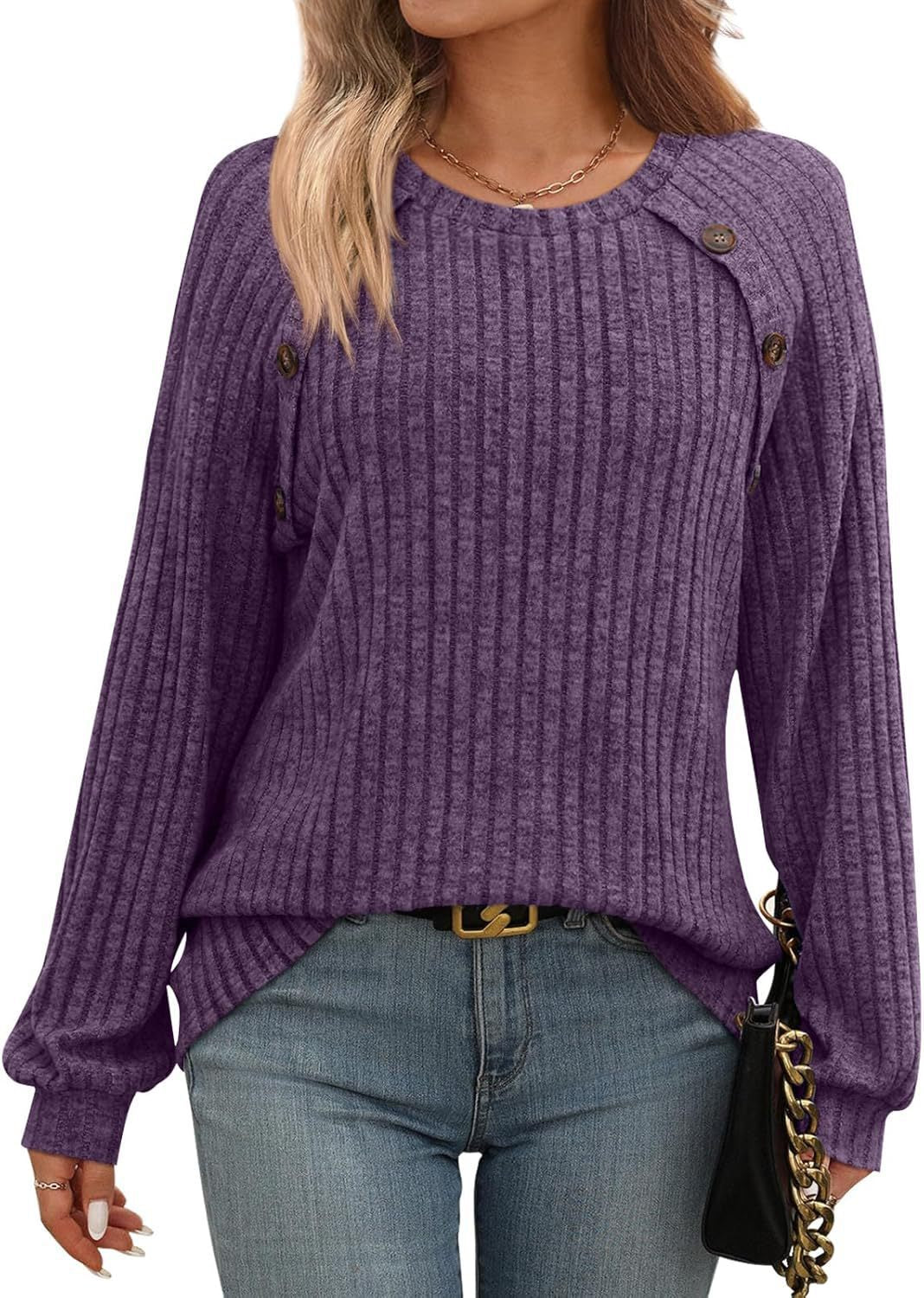 Damen Strickpullover mit dekorativen Knöpfen und feiner Rippstruktur Stalluxe