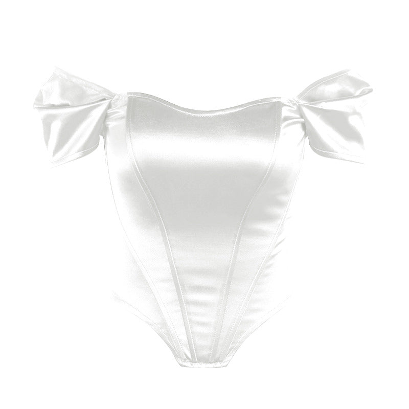 Damen Satin Off-Shoulder Korsett Bodysuit Stalluxe