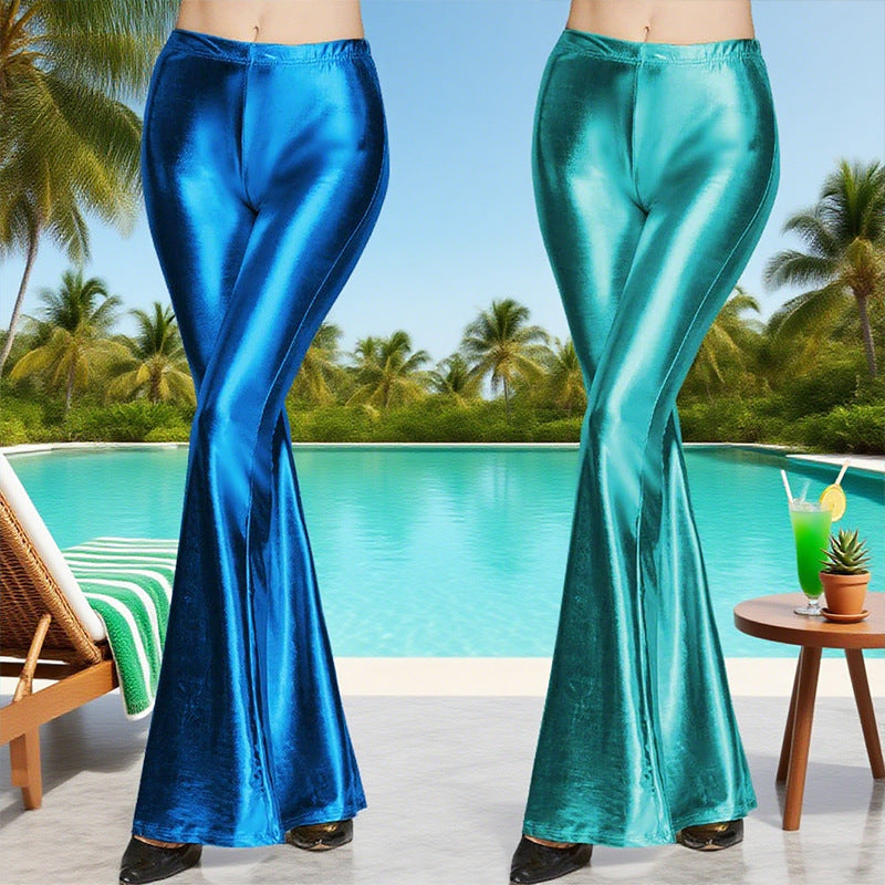 Damen Hochglänzende Schlaghose aus elastischem Material Stalluxe