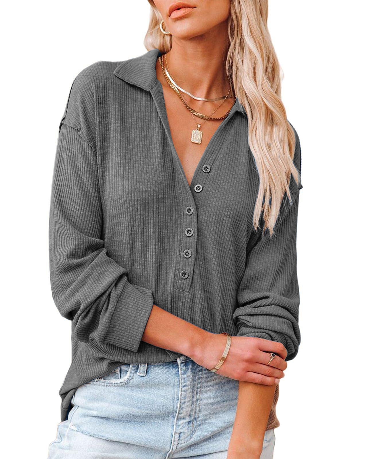 Damen lässiges Langarmhemd mit Knopfleiste und strukturiertem Muster Stalluxe