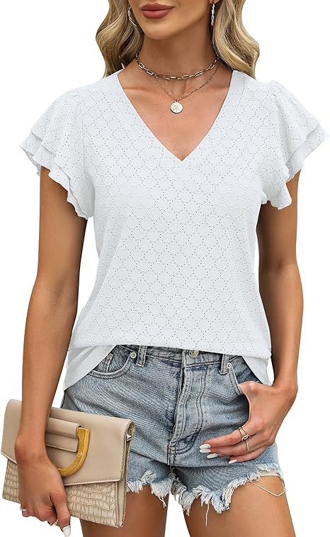 Damen modisches V-Ausschnitt-Shirt mit Rüschendetails Stalluxe