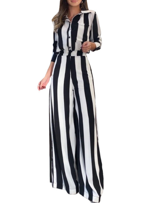 Damen Lässiger Jumpsuit mit breiten Streifen und tailliertem Schnitt Stalluxe