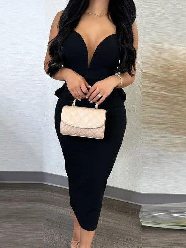 Damen Elegantes Wickelkleid mit tiefem V-Ausschnitt und figurbetontem Schnitt Stalluxe