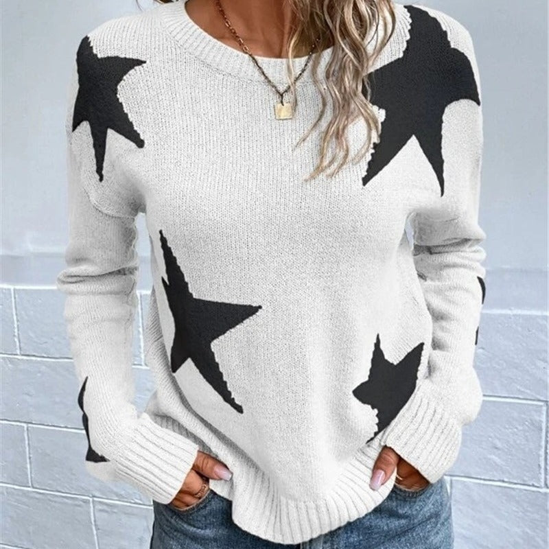 Damen Strickpullover mit auffälligem Sternenmotiv und Rundhalsausschnitt Stalluxe