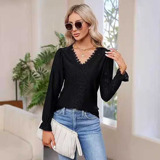 Damen elegante Bluse mit floralem Design und V-Ausschnitt Stalluxe