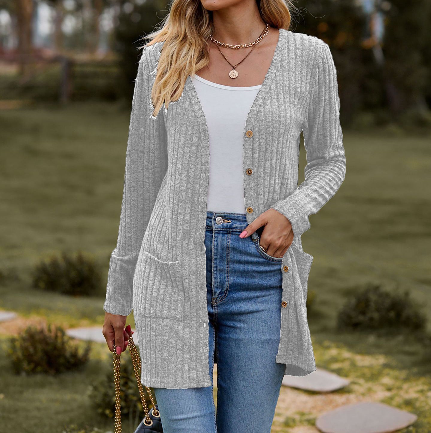 Damen Longcardigan mit strukturierter Oberfläche und praktischen Taschen Stalluxe