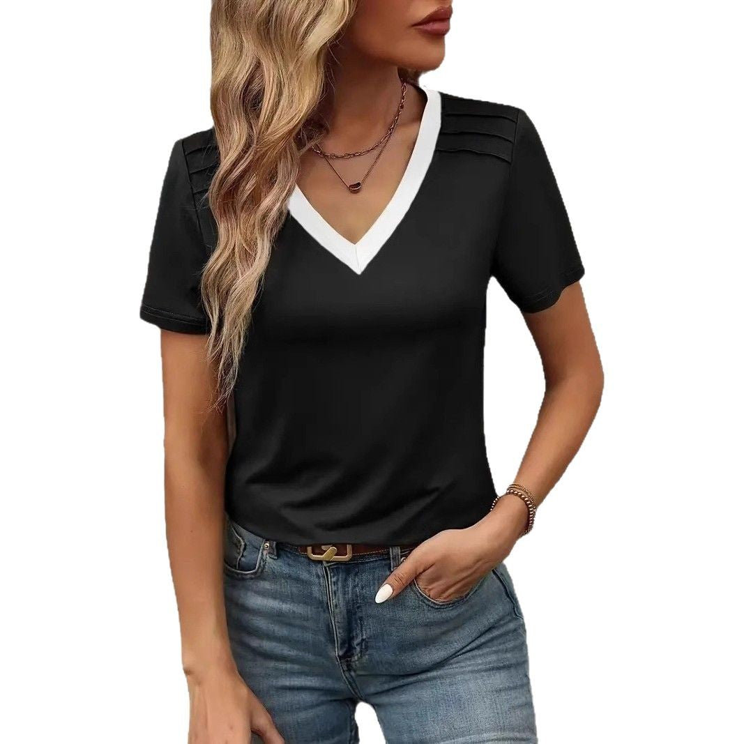 Damen V-Ausschnitt T-Shirt mit modernem Strukturdesign Stalluxe