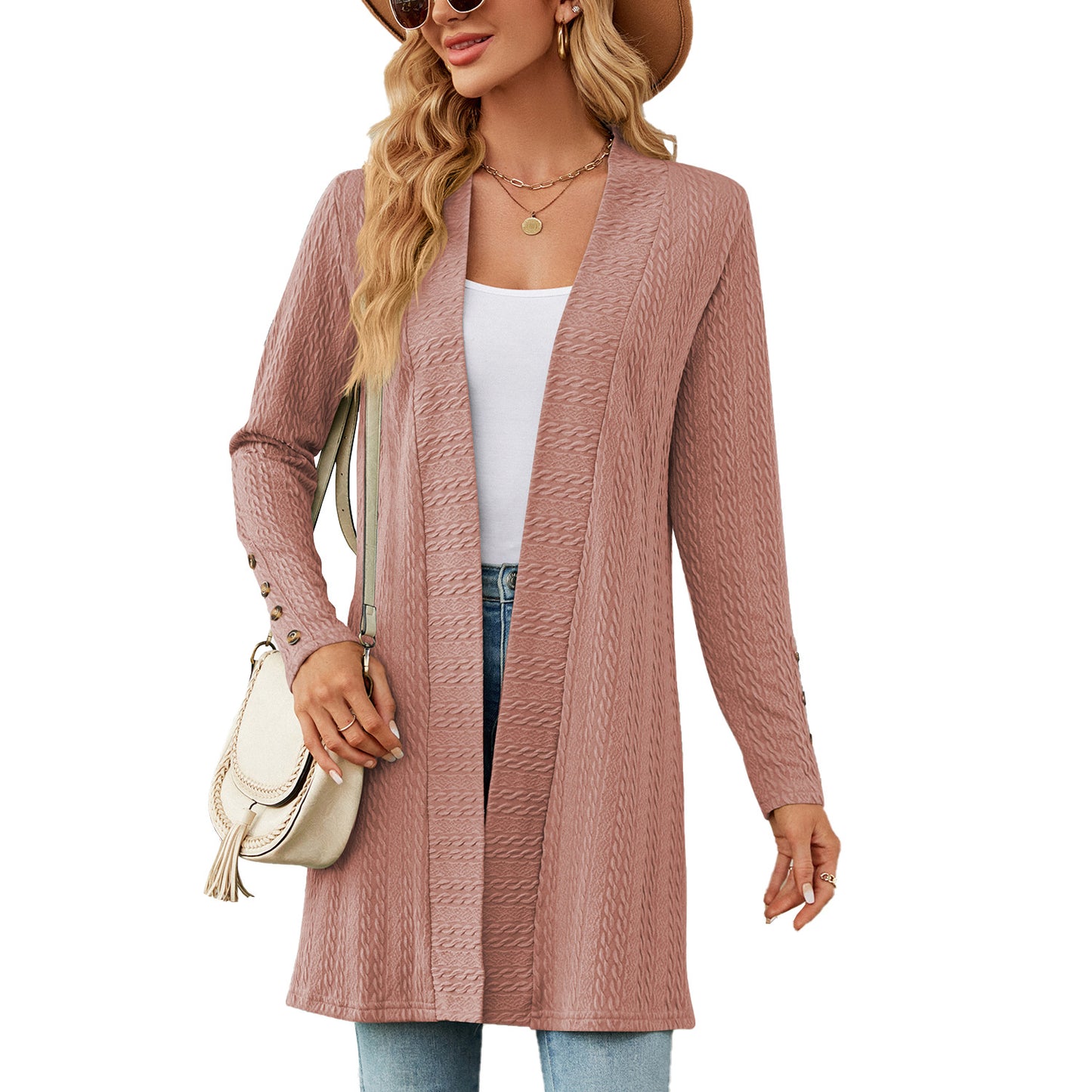 Damen Strickmantel mit modischem Zopfmuster und eleganten Knopfdetails Stalluxe