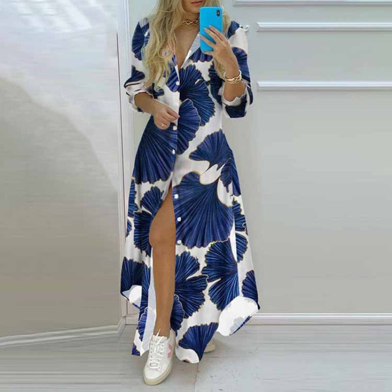 Damen Maxikleid mit Aufdruck im Zeitungslayout und seitlichem Schlitz Stalluxe