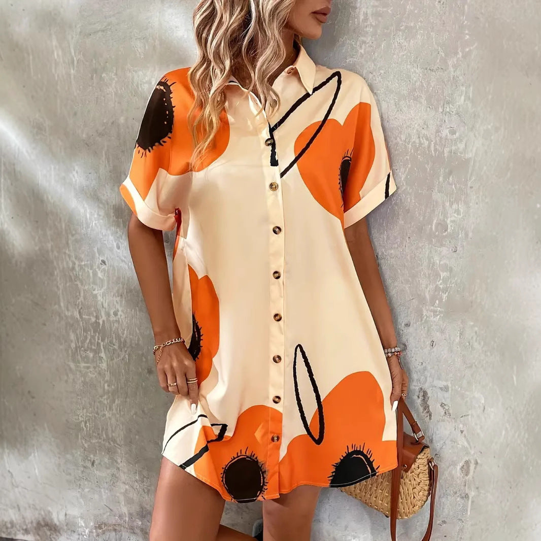 Damen Knopf- Blumen Mini Kleid Stalluxe