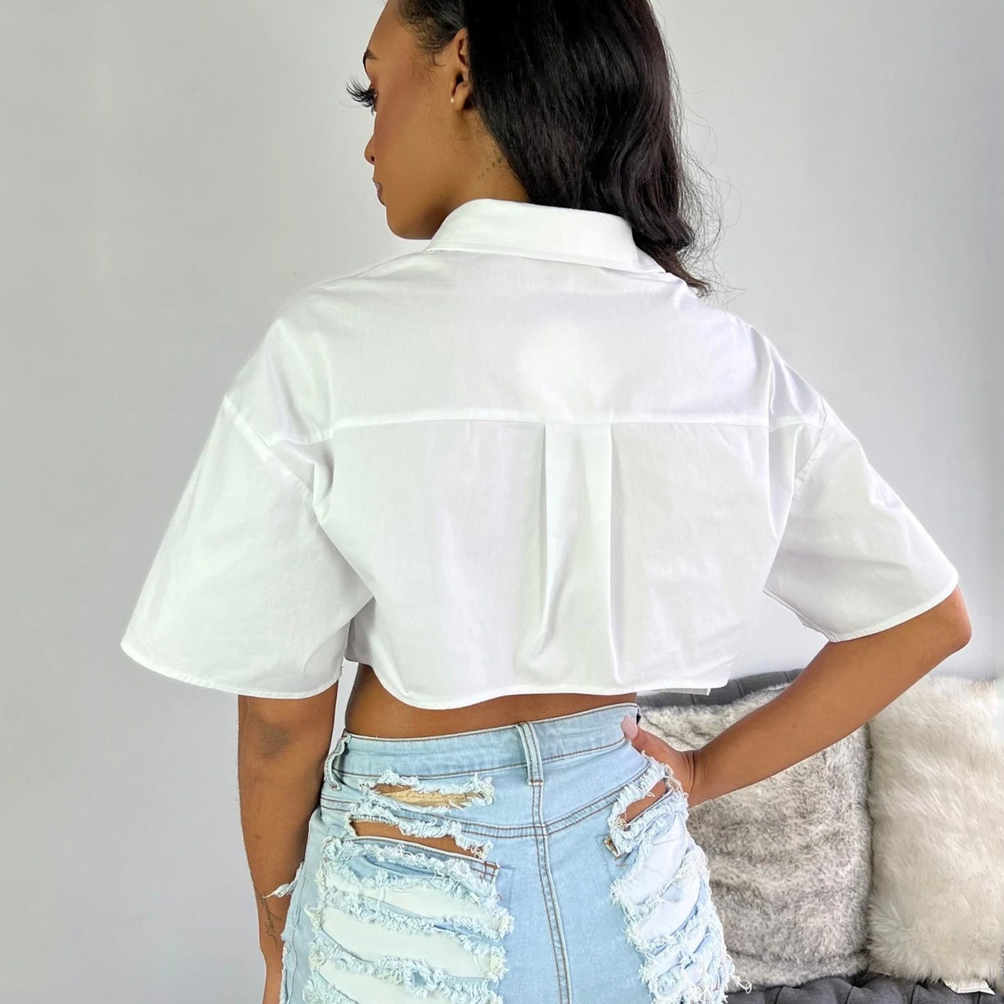 Damen Kurzarm Bluse im lässigen Schnitt mit aufgesetzter Tasche Stalluxe