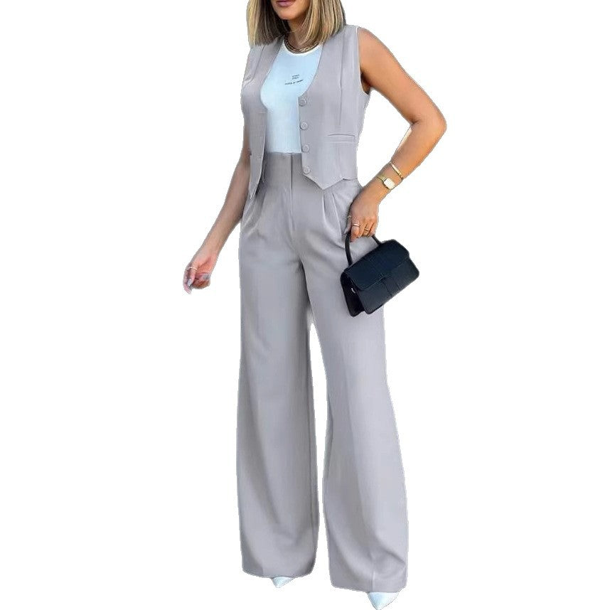 Damen Elegantes Hosenanzug-Set mit ärmellosem Blazer und weitem Schnitt Stalluxe