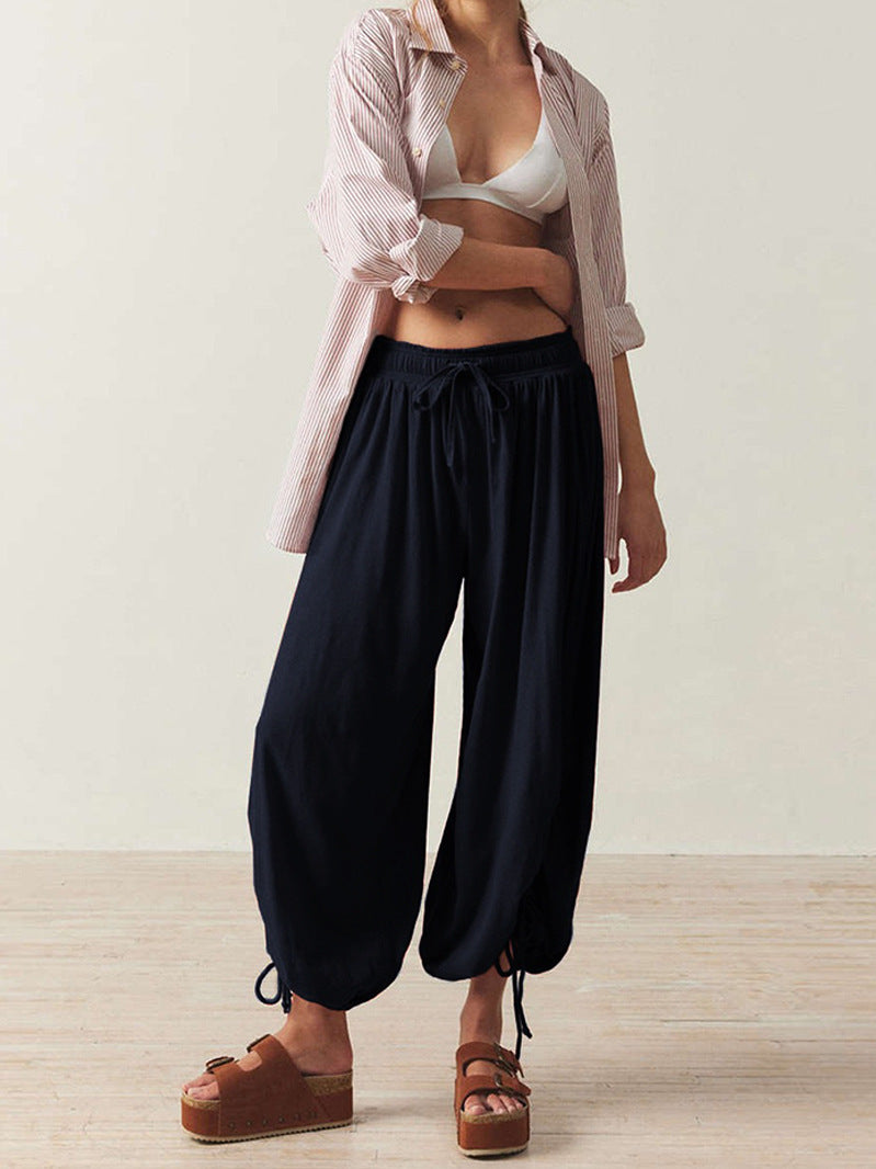 Damen lässige Palazzo-Hose mit elastischem Bund und verstellbaren Knöchelbändern Stalluxe