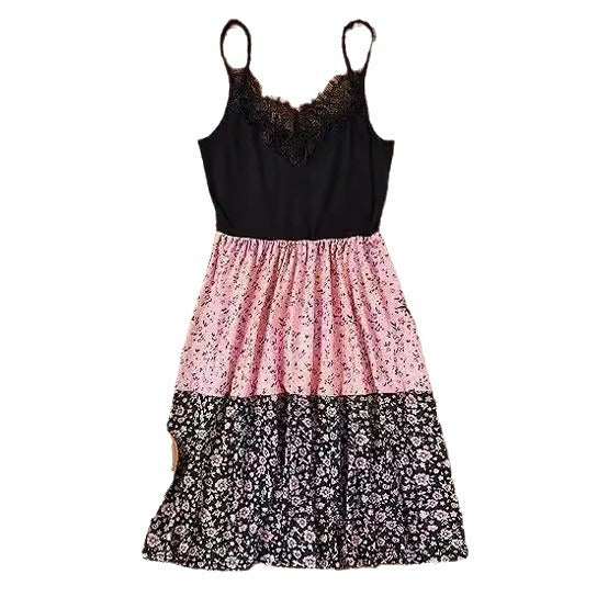 Damen Blumenkleid mit Spitzenoberteil und gefächertem Rock Stalluxe