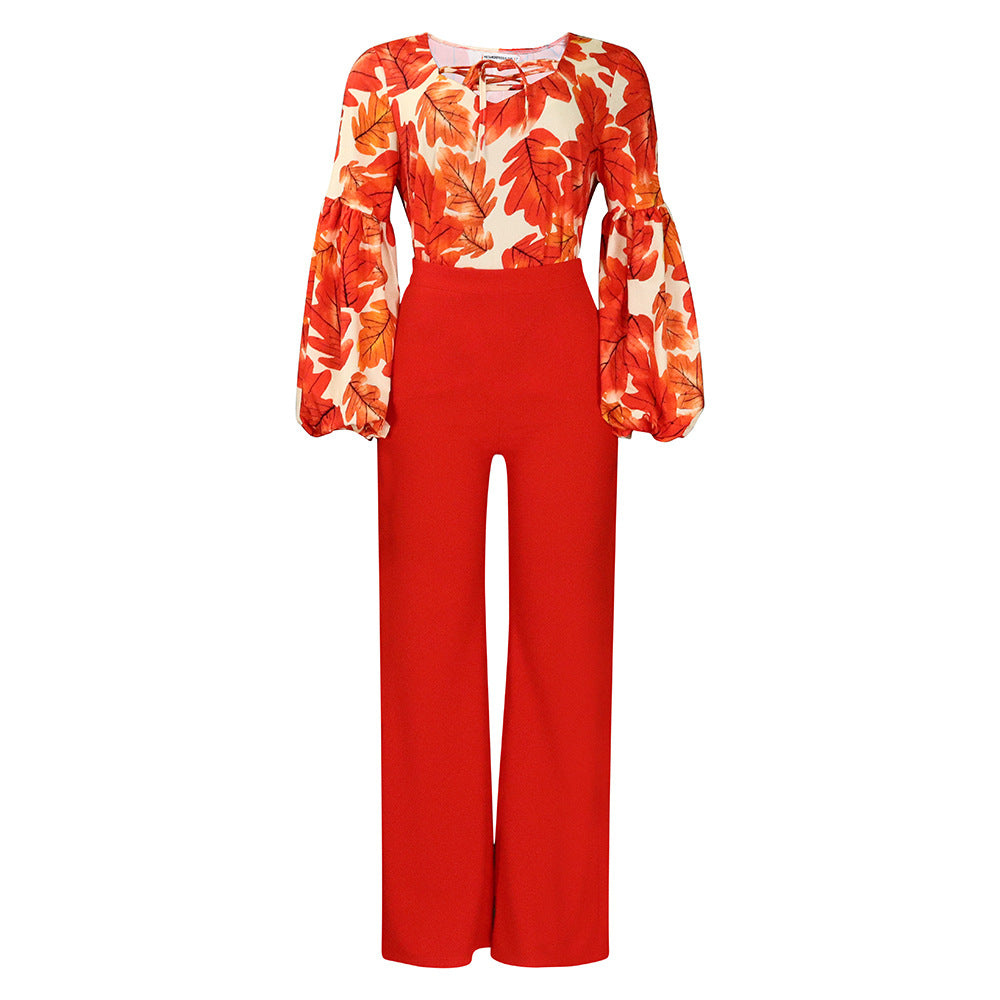Damen Modischer Jumpsuit mit weit geschnittenen Beinen und auffälligem Blütenmuster Stalluxe