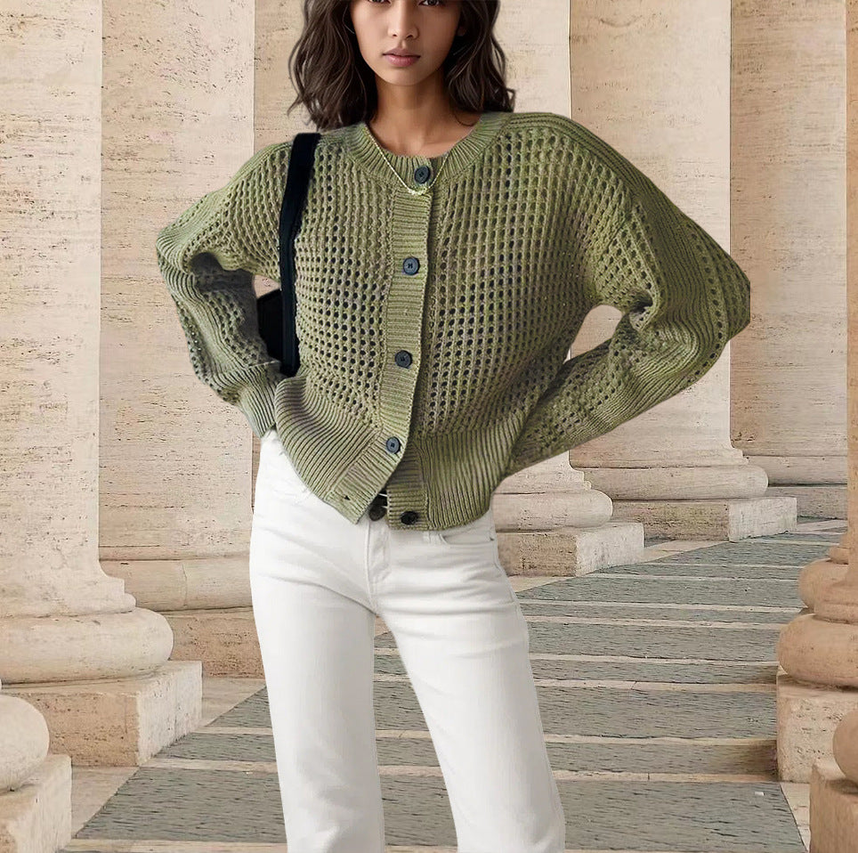 Damen Strickjacke mit luftiger Netzstruktur Stalluxe Olivgrün