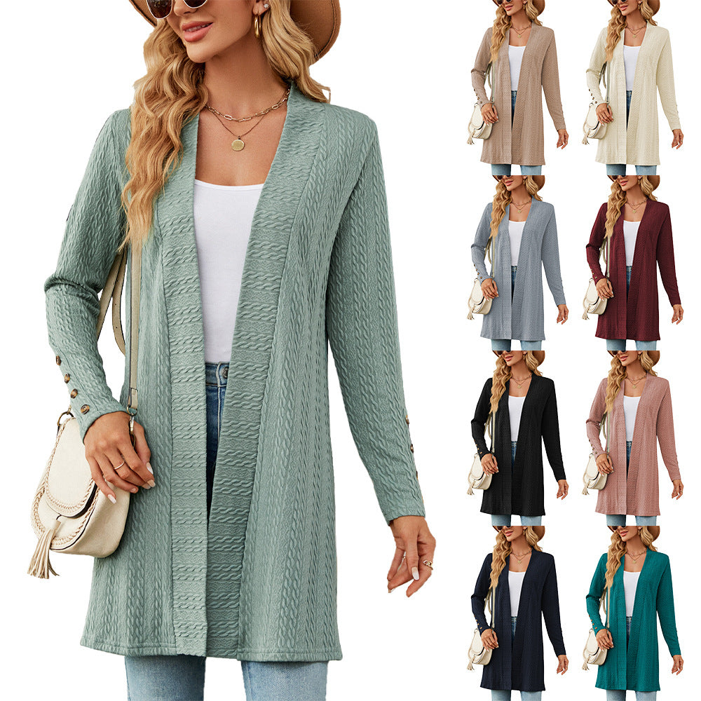 Damen Strickmantel mit modischem Zopfmuster und eleganten Knopfdetails Stalluxe